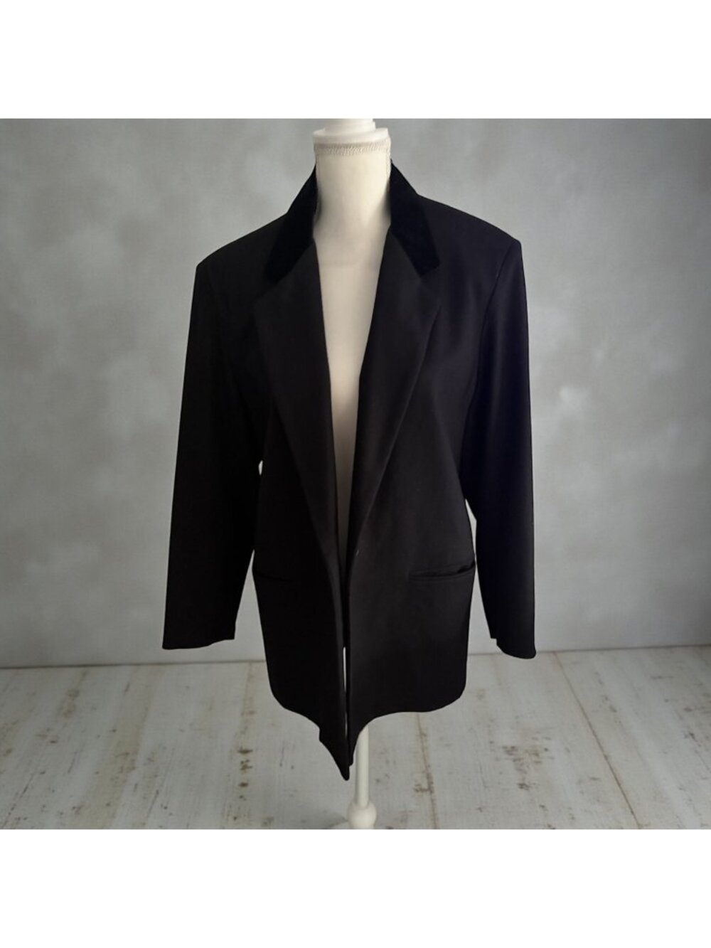 DUMAS Vintage Black Velvet Collar Blazer Jacket Size 12